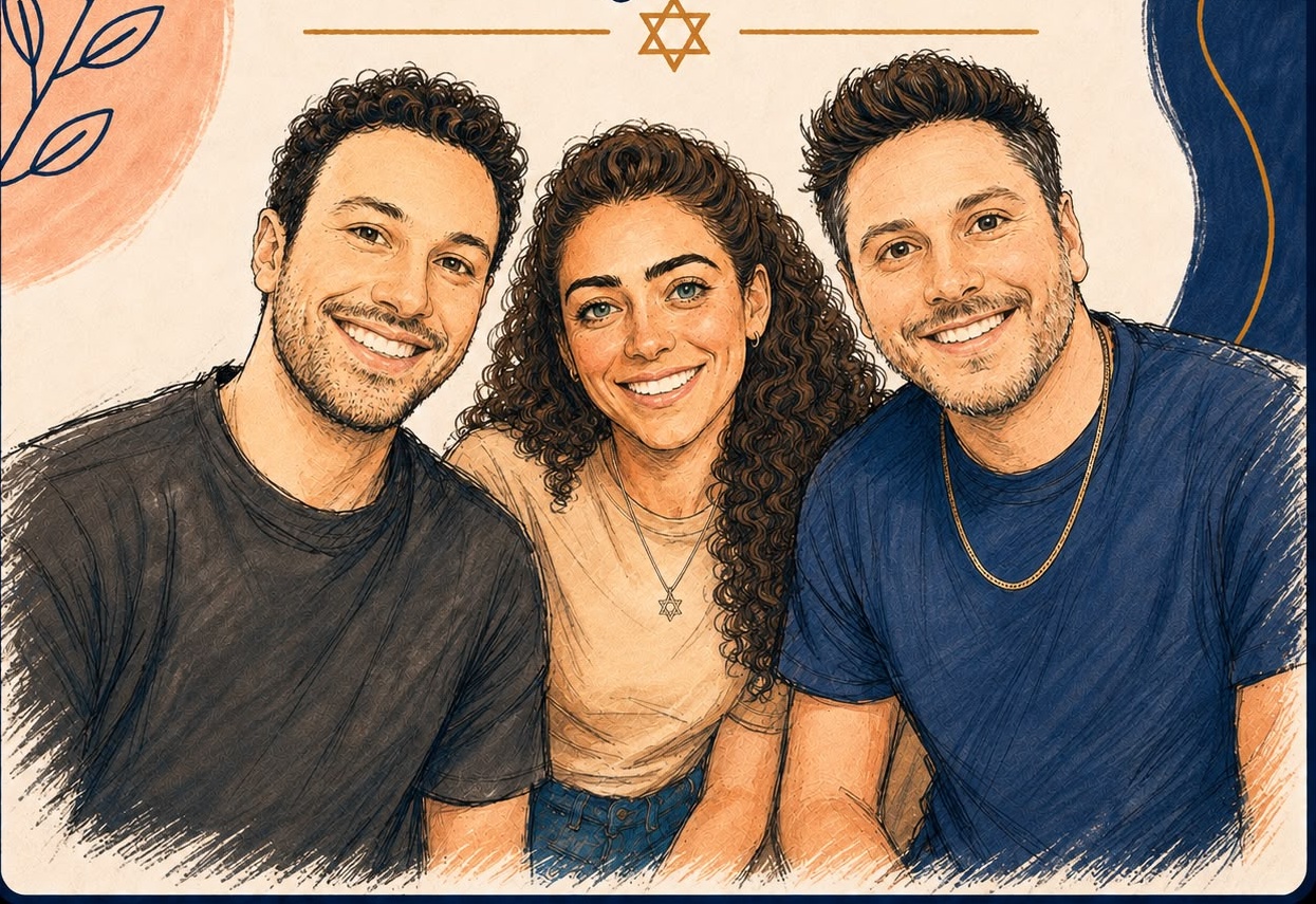 Illustrated portrait of Daniel, Sigal and Aviv, The Shidduch Guys